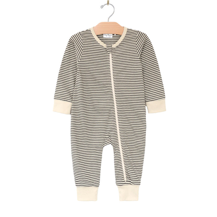 City Mouse 2 Way Zipped Romper | Charcoal Stripes