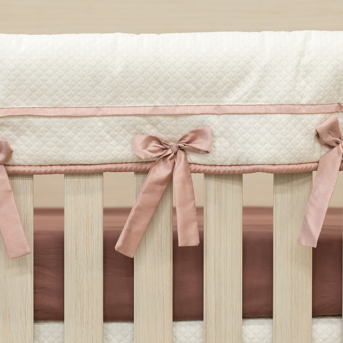Custom Bedding | Crib Rail Cover | Cream Matelasse with Silky Blossom Cord/Ties
