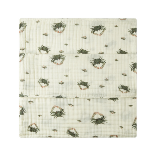 Patterned fabric with crabs on a white background