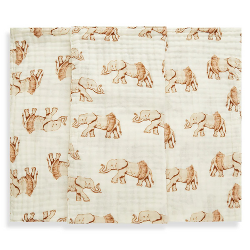 Baby blanket with elephant wearing tutu pattern on a white background