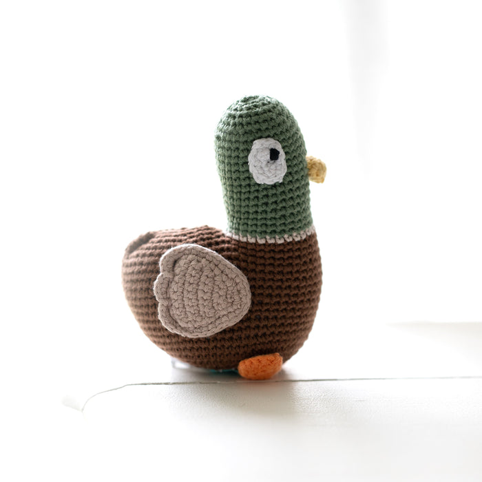 Pebble-Hand Crocheted Rattle - Mallard Duck
