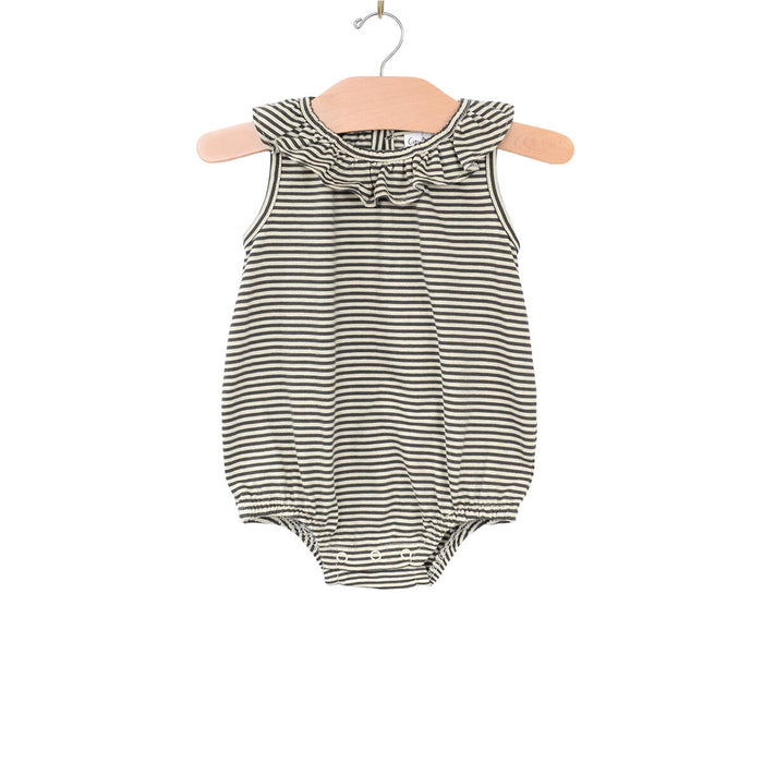 City Mouse Frill Collar Romper | Charcoal Stripe