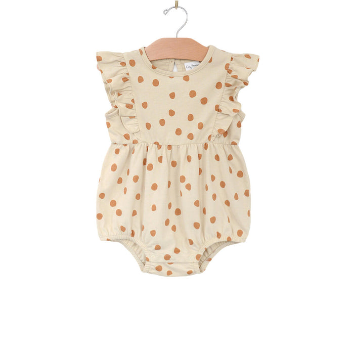 City Mouse Flutter Sleeve Short Romper | Saffron Dots