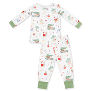 Angel Dear long sleeve loungewear set in Beach Christmas, white holiday print with sage green cuffs