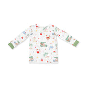 Angel Dear Beach Christmas loungewear top with Santa, palm trees and green cuffs