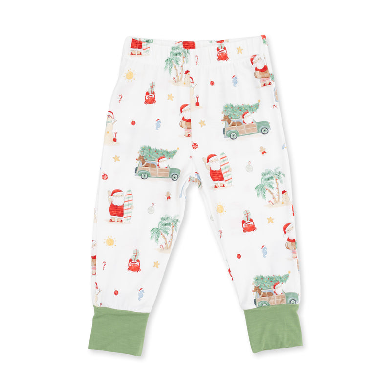 Angel Dear Beach Christmas loungewear pants with green ankle cuffs