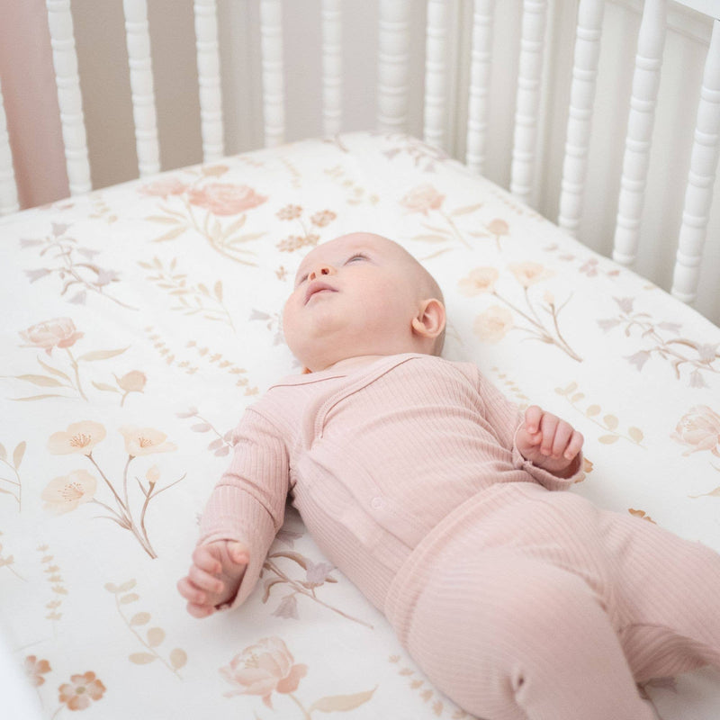 Crane Baby | 100% Cotton Sateen Fitted Crib Sheet | Violet Floral