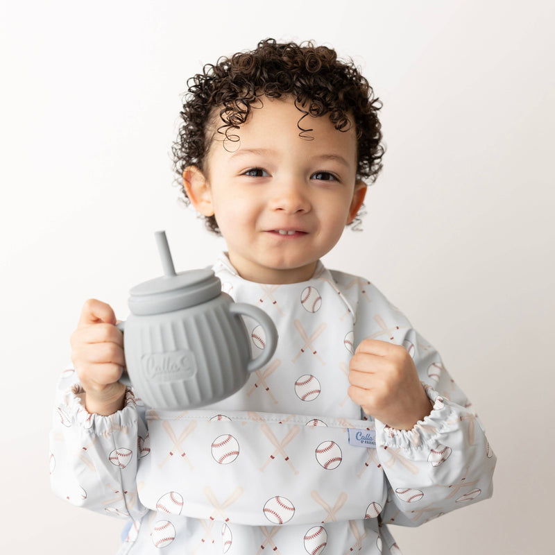 Calla & Friends | The Grayson Waterproof Long Sleeve Bib | Baseball | Gray
