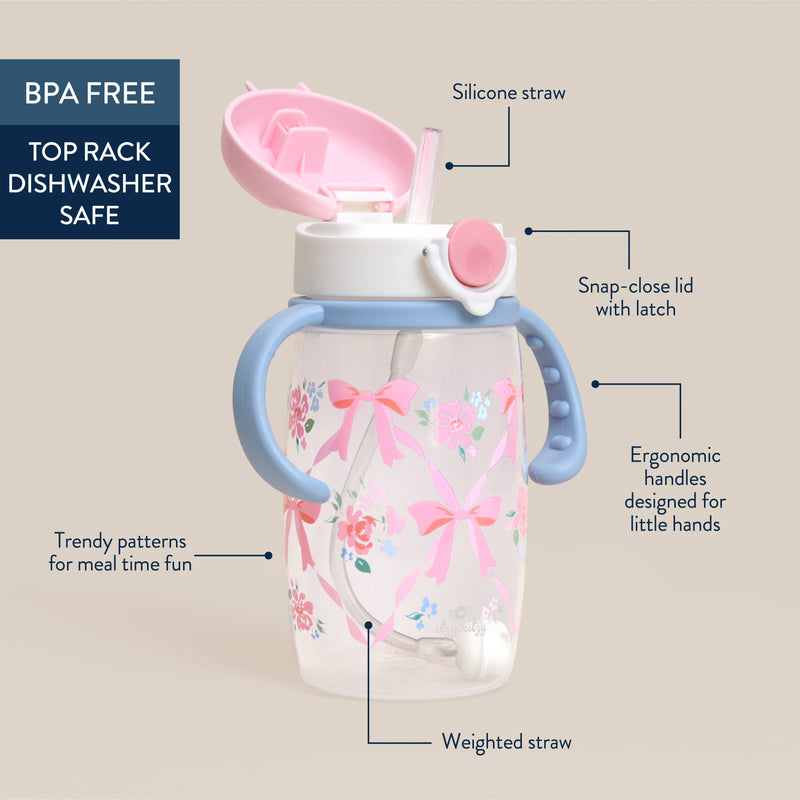 Itzy Ritzy | Itzy Sips™ Straw Cup With Snap-Close Lid | Ribbons & Roses