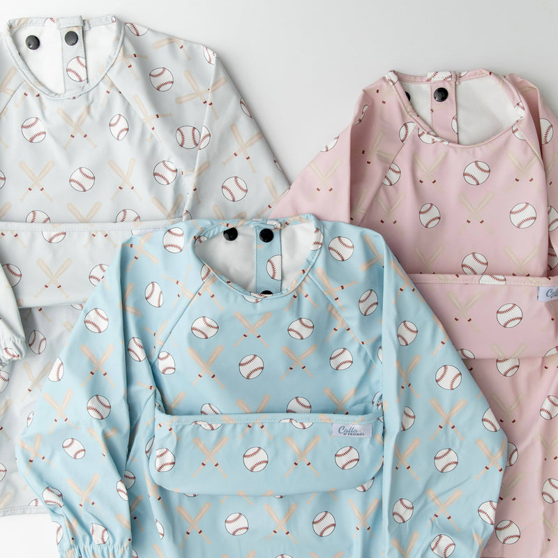 Calla & Friends | The Grayson Waterproof Long Sleeve Bib | Baseball | Gray