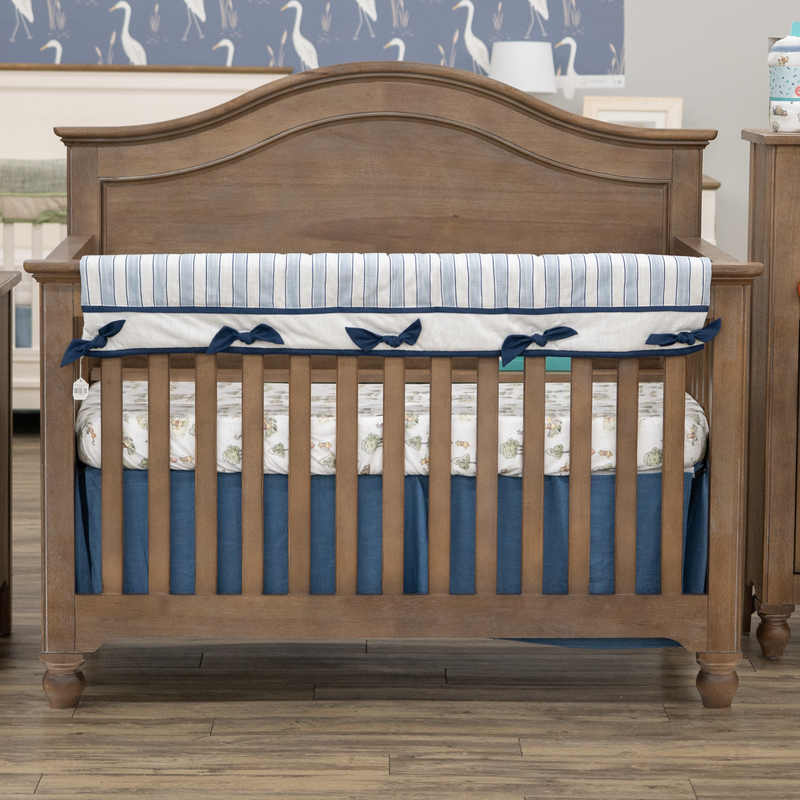 Custom Bedding | PREORDER | Teething Crib Rail Cover | Boardwalk Stripe with Navy Square Knot Ties