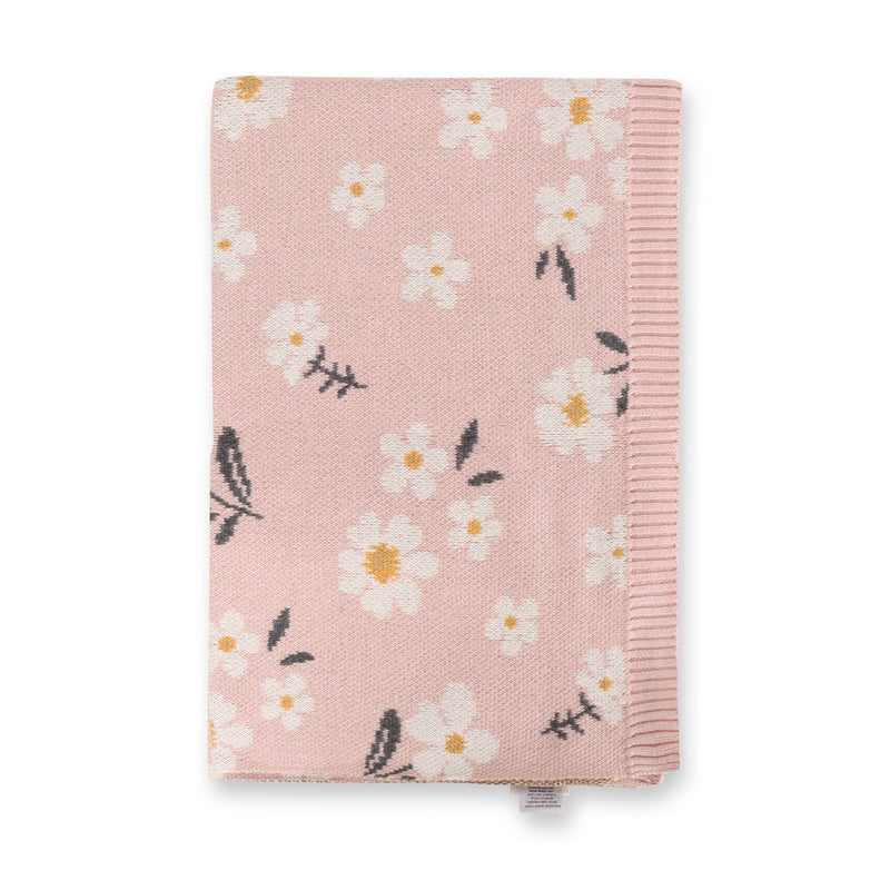 Viverano Organics | Organic Jacquard Sweater Knit Baby Blanket | Daisy Floral