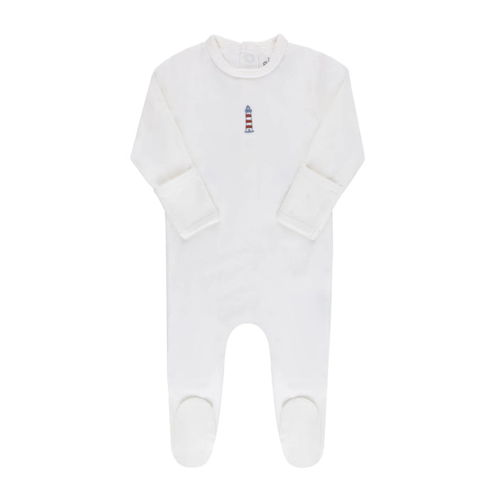 ely's & co | Jersey Cotton Footie | Embroidered Nautical | Ivory