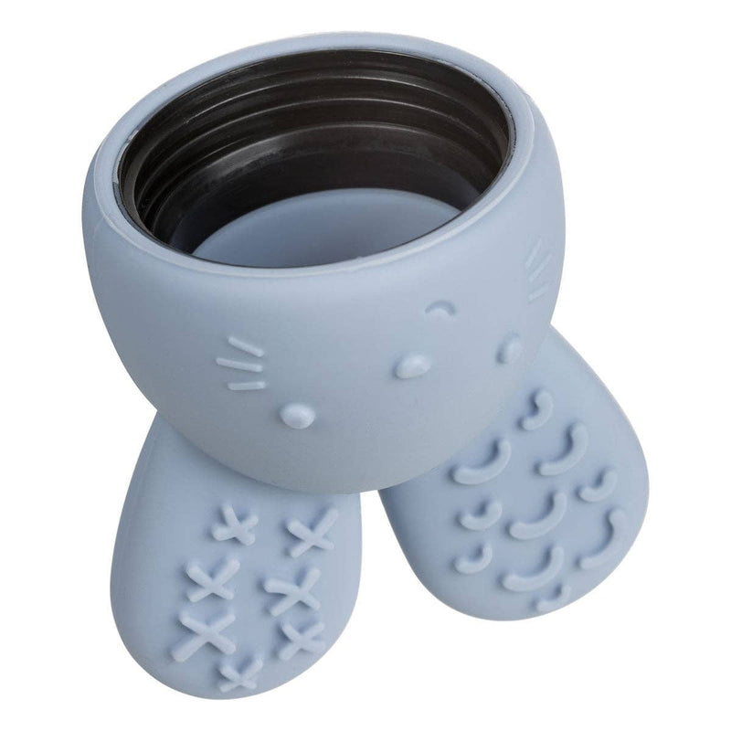 Blue cat-shaped mug with a lid on a white background