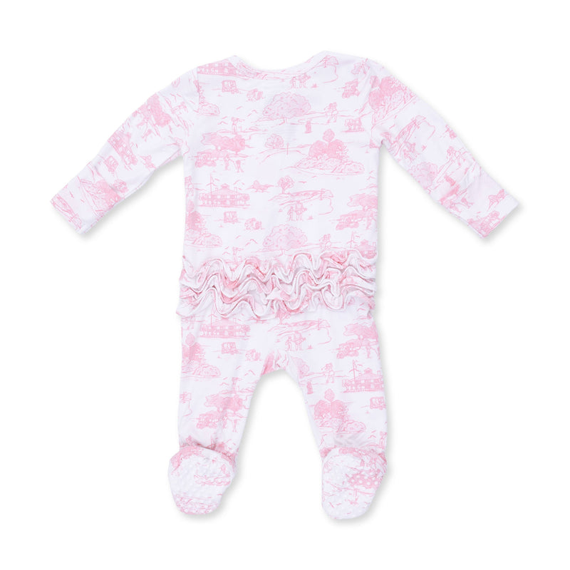 Angel Dear | 2 Way Ruffle Back Zipper Footie | Golf Toile Pink