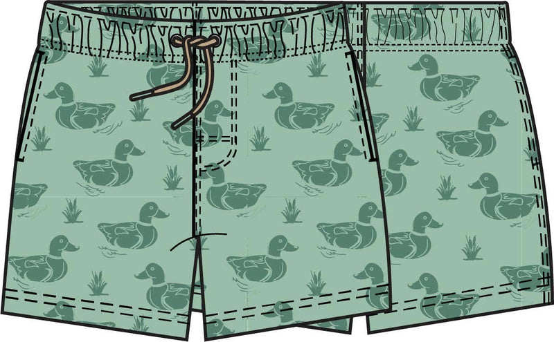 RuffleButts + RuggedButts | Boys  Color Changing Performance Hybrid Swim Trunks | Sage Mallard