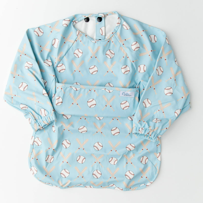 Calla & Friends | The Grayson Waterproof Long Sleeve Bib | Baseball | Gray