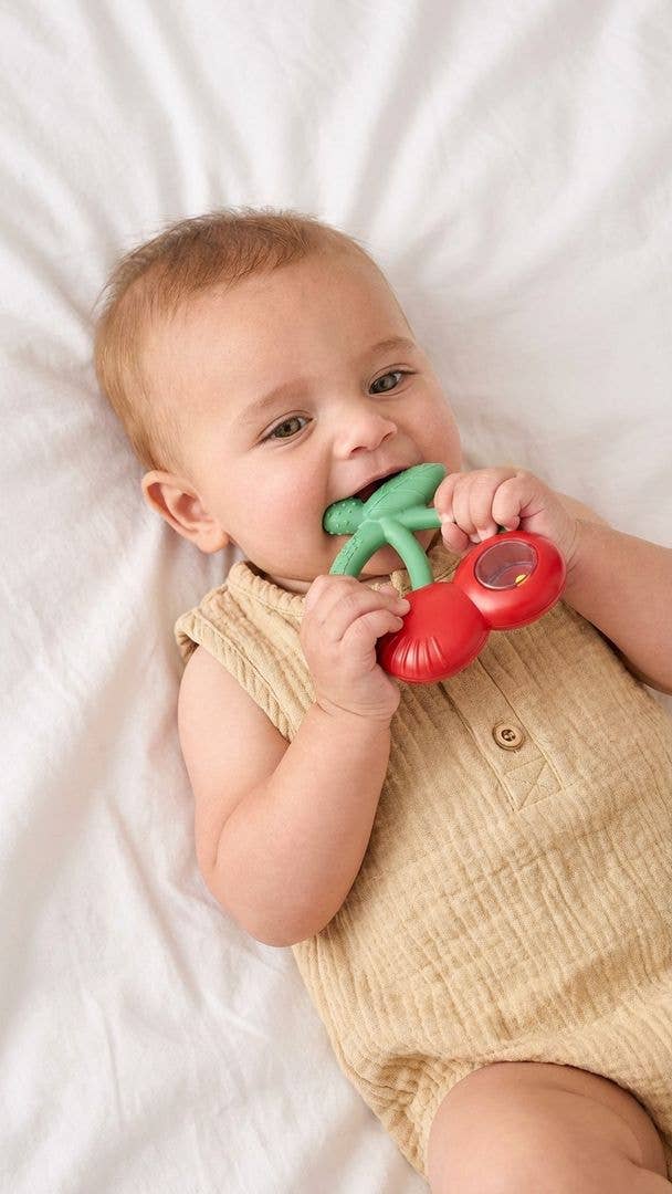 Itzy Ritzy | Bitzy Shake™ Silicone Teether with Rattle | Cherries