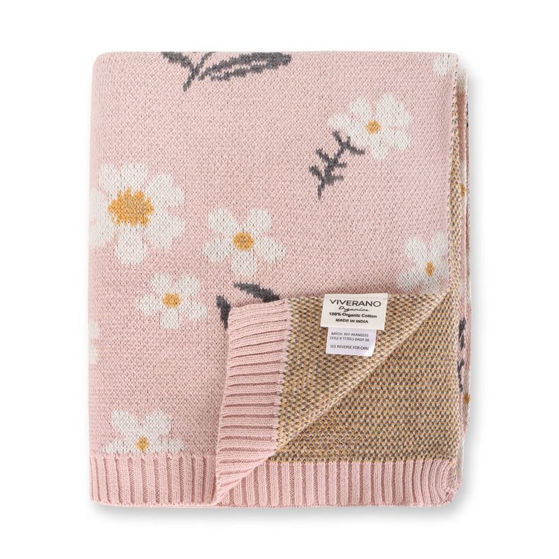 Viverano Organics | Organic Jacquard Sweater Knit Baby Blanket | Daisy Floral