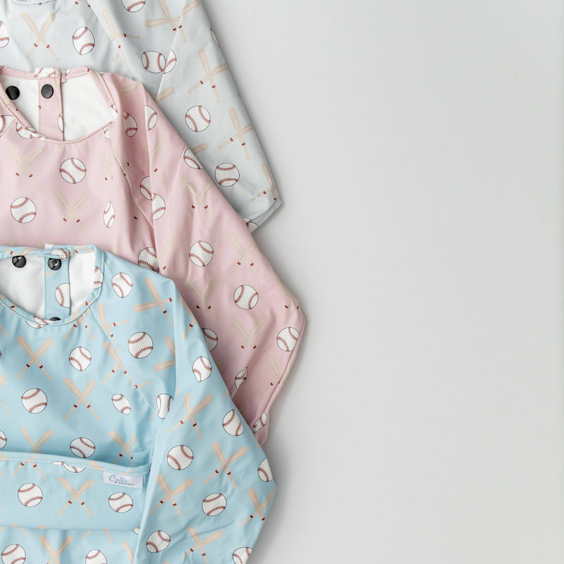 Calla & Friends | The Grayson Waterproof Long Sleeve Bib | Baseball | Gray