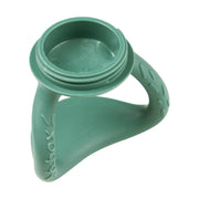 Green silicone cup with handle on a white background