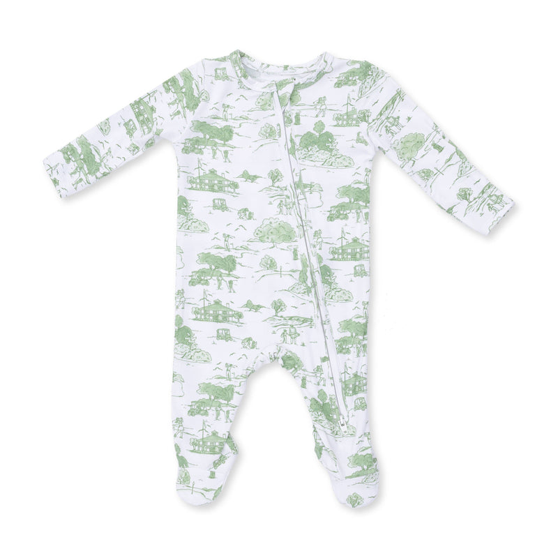 Angel Dear | 2 Way Zipper Footie | Golf Toile Green