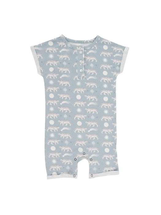 Sweet Bamboo Short Sleeve Button Romper | White Tiger