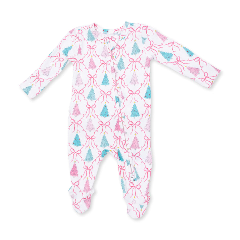 Angel Dear | 2 Way Ruffle Back Zipper Footie | Bow Trellis Tree