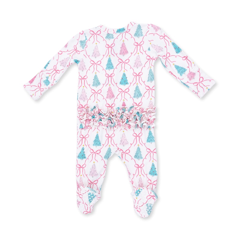 Angel Dear | 2 Way Ruffle Back Zipper Footie | Bow Trellis Tree