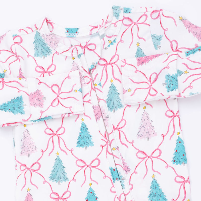 Angel Dear | 2 Way Ruffle Back Zipper Footie | Bow Trellis Tree