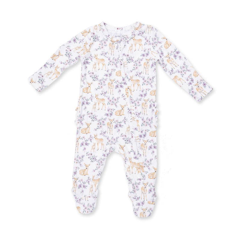 Angel Dear | 2 Way Ruffle Back Zipper Footie | Floral Deer