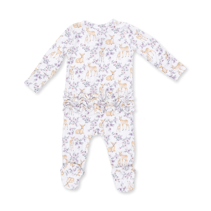 Angel Dear | 2 Way Ruffle Back Zipper Footie | Floral Deer