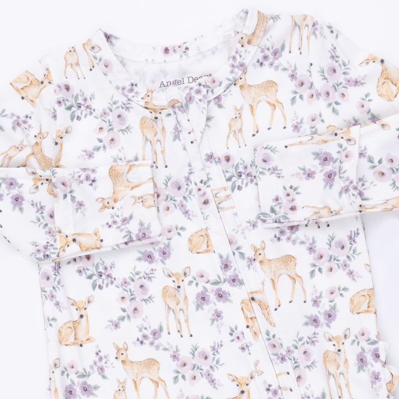 Angel Dear | 2 Way Ruffle Back Zipper Footie | Floral Deer