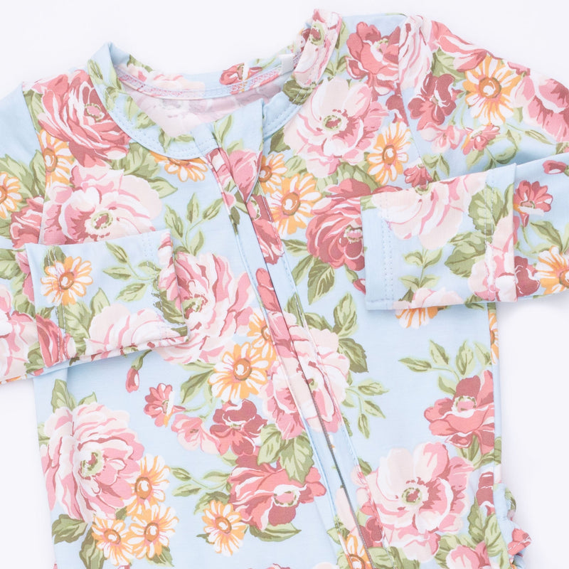 Angel Dear | 2 Way Ruffle Back Zipper Footie | Angeline Floral