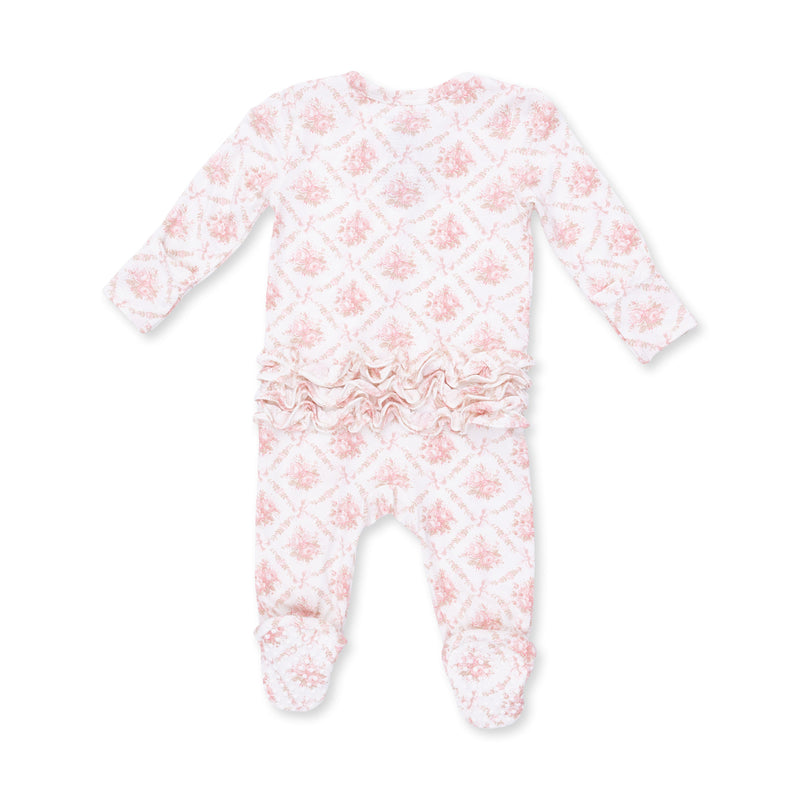 Angel Dear | 2 Way Ruffle Back Zipper Footie | Rose Bow Lattice
