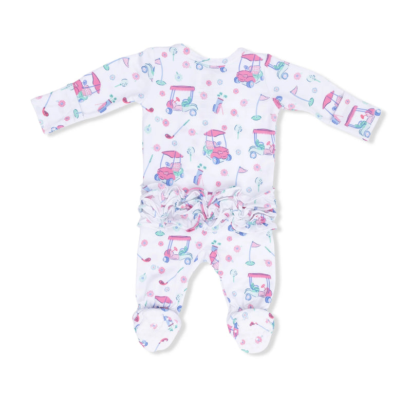 Angel Dear | 2-Way Ruffle Back Zipper Footie | Golf Carts and Flowers