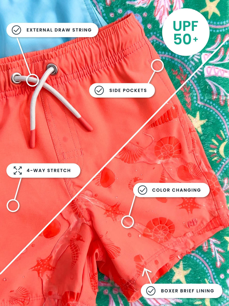 RuffleButts + RuggedButts | Boys  Color Changing Performance Hybrid Swim Trunks | Sage Mallard