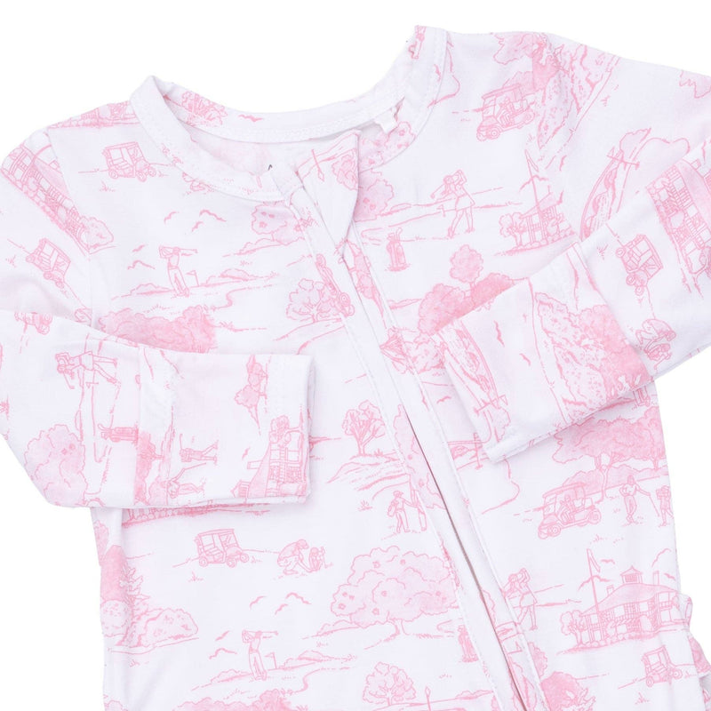 Angel Dear | 2 Way Ruffle Back Zipper Footie | Golf Toile Pink