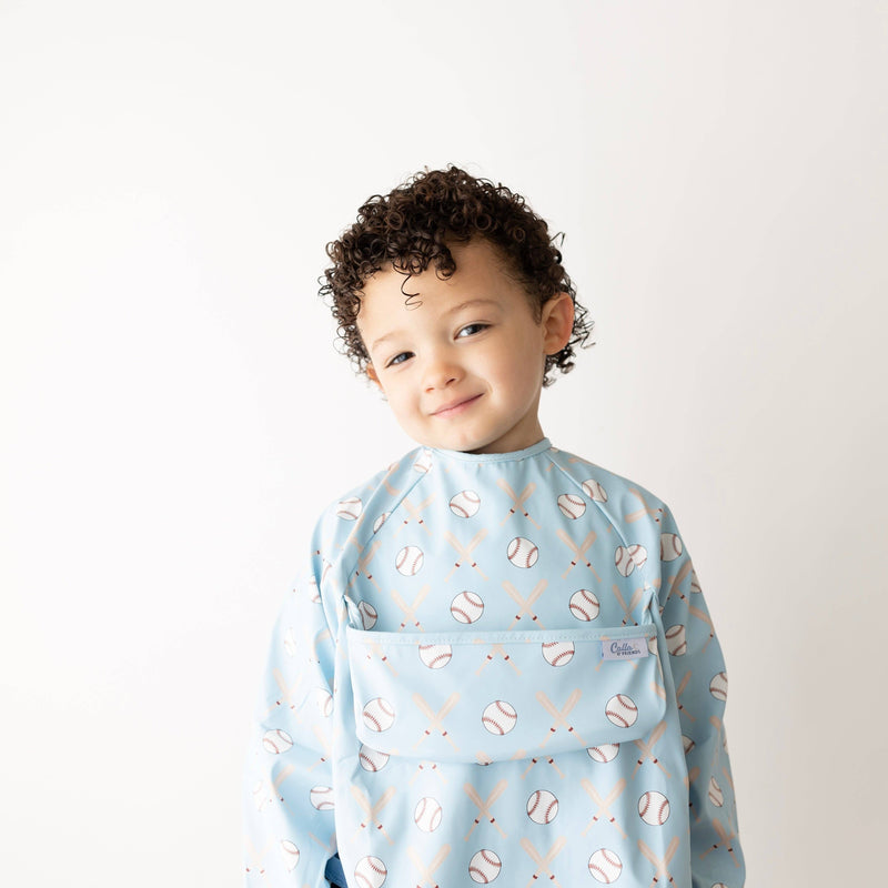 Calla & Friends | The Grayson Waterproof Long Sleeve Bib | Baseball | Gray