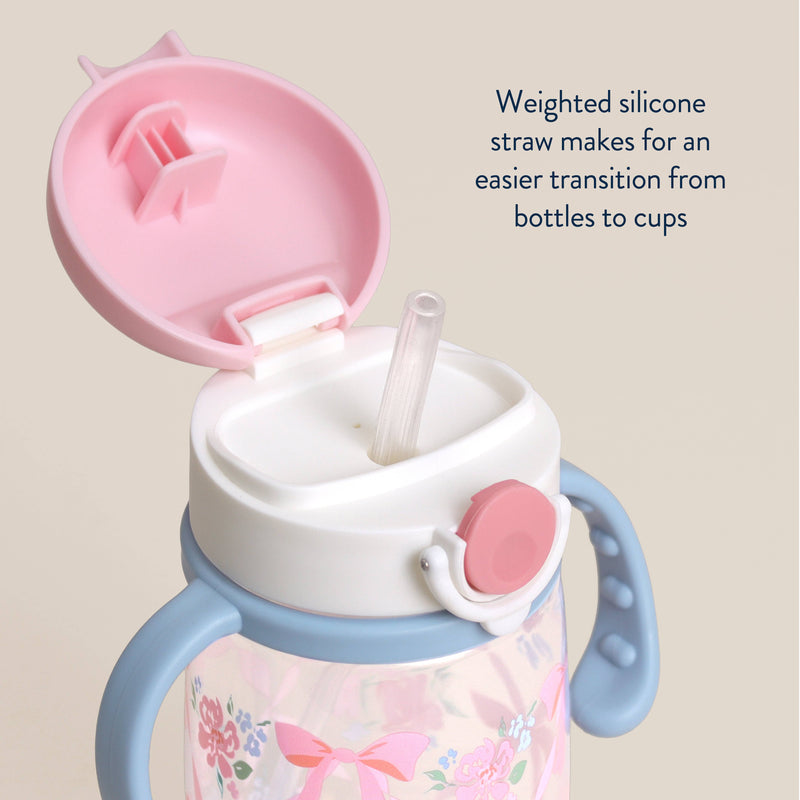 Itzy Ritzy | Itzy Sips™ Straw Cup With Snap-Close Lid | Ribbons & Roses