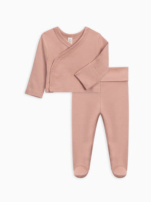 Colored Organics Kimono Wrap Top + Footed Pant Set | Blush