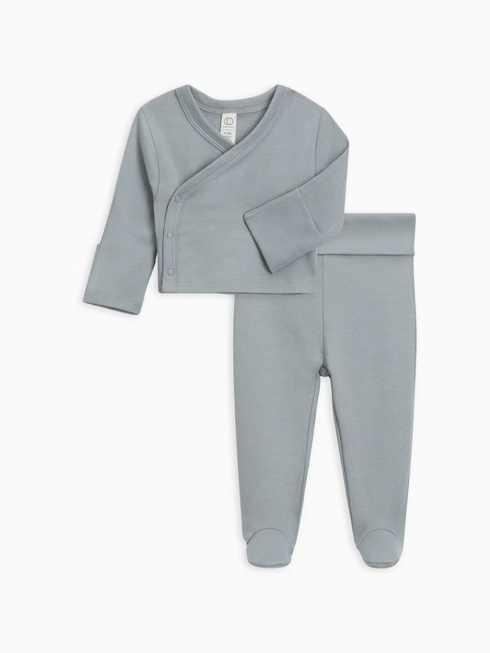 Colored Organics Kimono Wrap Top + Footed Pant Set | Mist