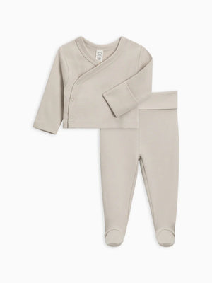 Colored Organics Wrap Top + Footed Pant Set | Stone