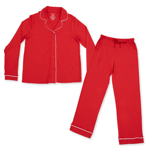 Angel Dear kids long sleeve coat style pajama set in Ribbon Red with white piping