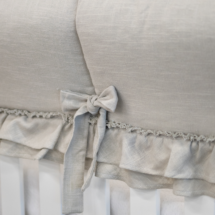Custom Bedding | Crib Rail Cover | Sweet Linen Gray w/ Shabby Linen Ruffle