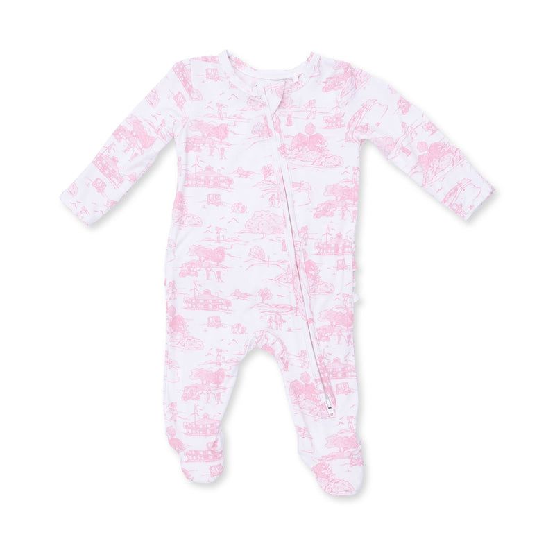 Angel Dear | 2 Way Ruffle Back Zipper Footie | Golf Toile Pink