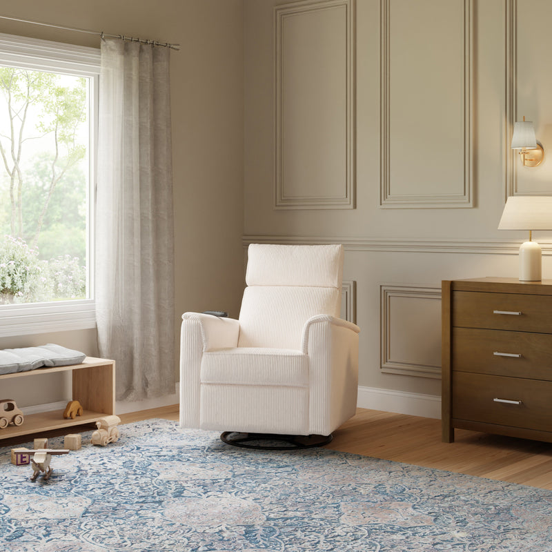 Monogram by Namesake Willa Deluxe Power Recliner and Swivel Glider with Heat + Massage | Ivory Corduroy | EXCLUSIVE!