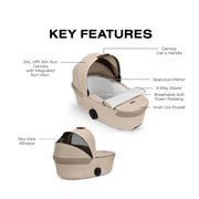 Cybex Balios Fold Cot key features with UPF 50+ sun canopy and peek-a-boo window