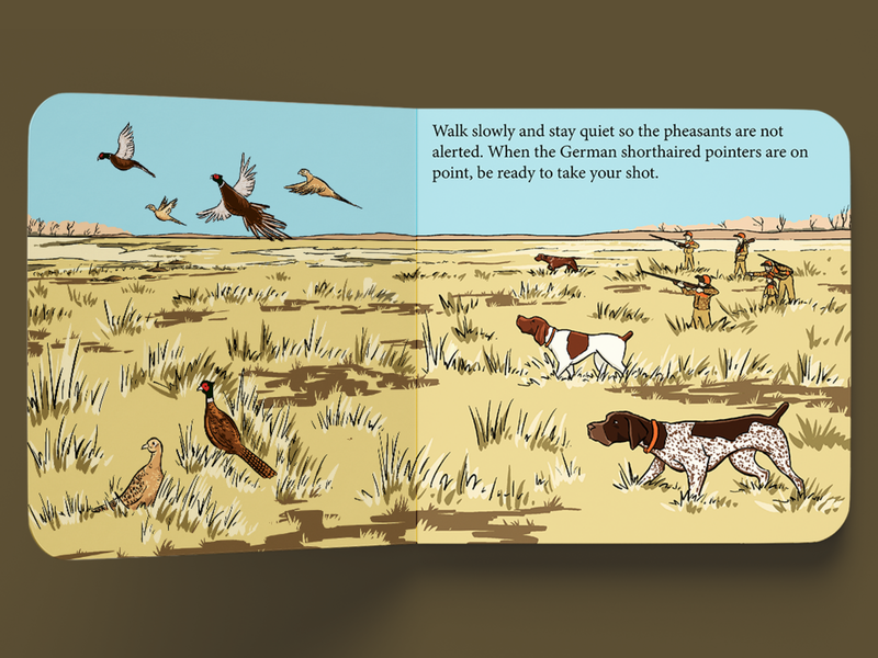 Inside pages of Bird Dogs showing German shorthaired pointers on point in a field