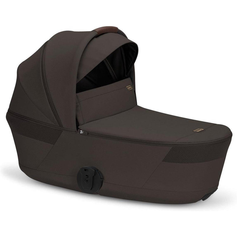 Cybex Balios Fold Cot in Chocolate Brown with sun canopy
